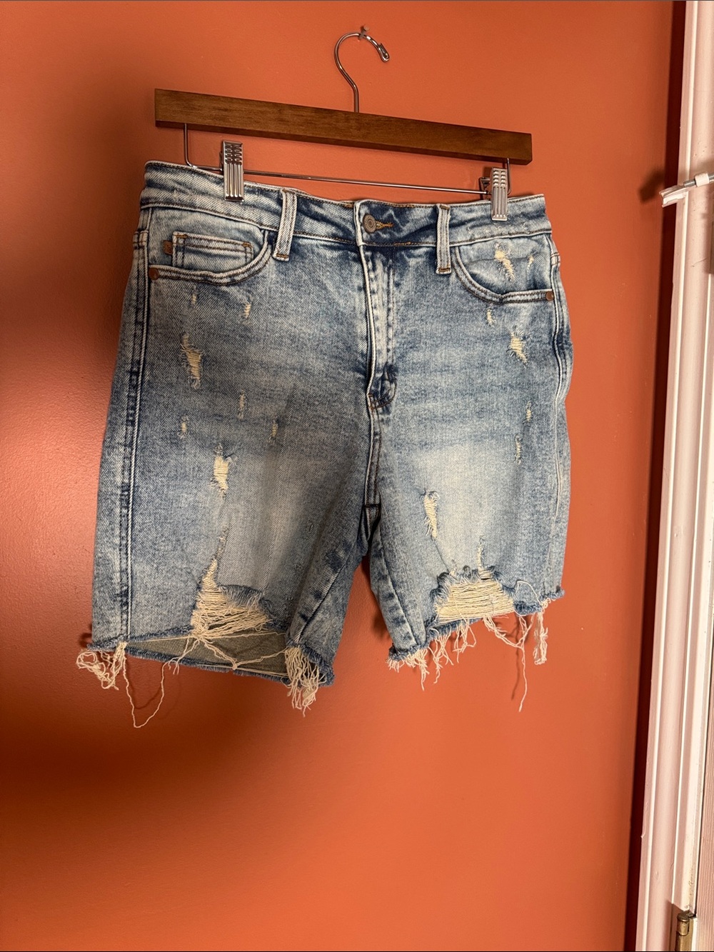 Judy Blue Distressed Light Wash Denim Cutoff Shorts